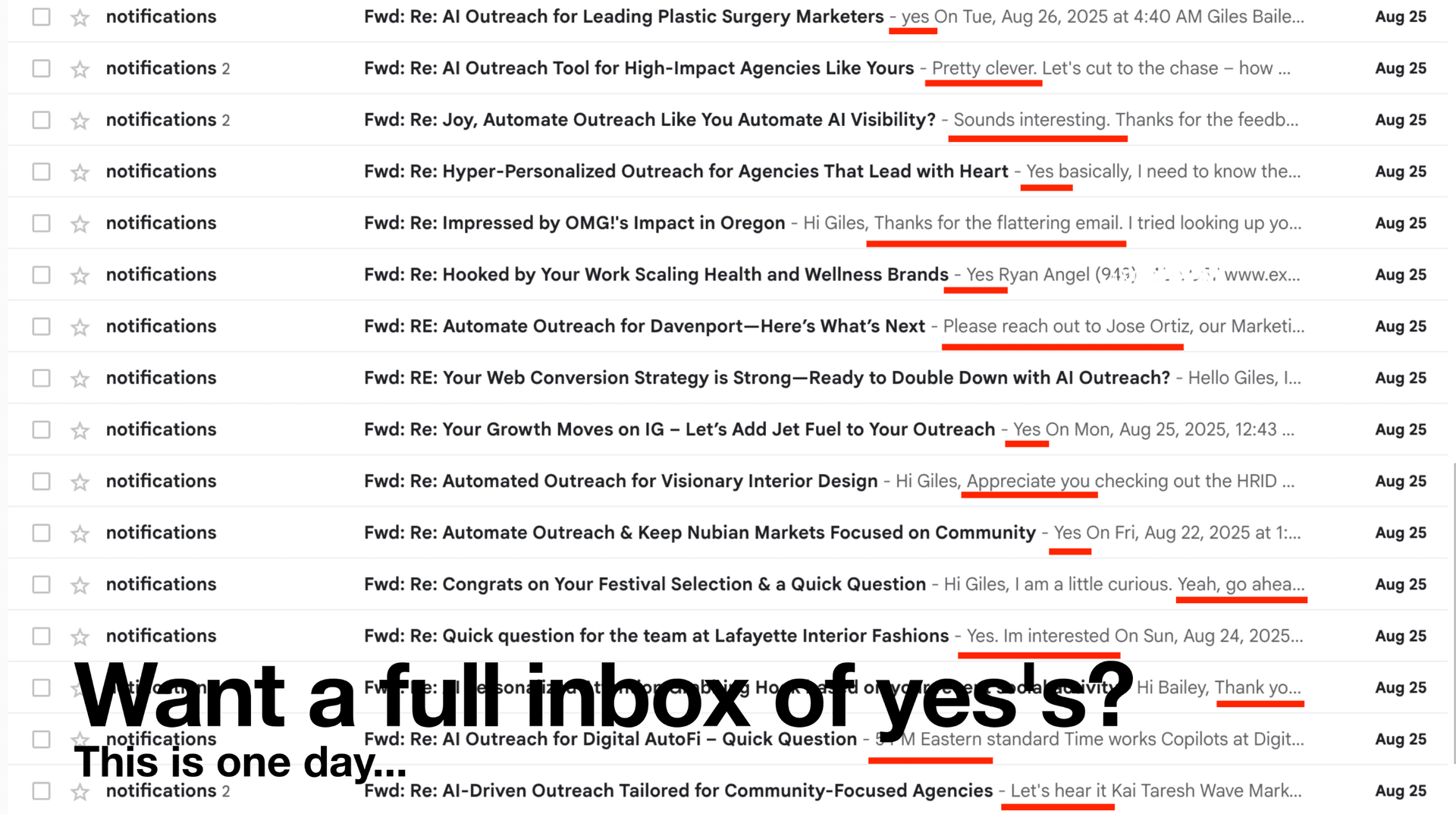 Real inbox flooded with positive responses